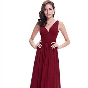 Burgundy Sleeveless V neck Bridesmaid Dress